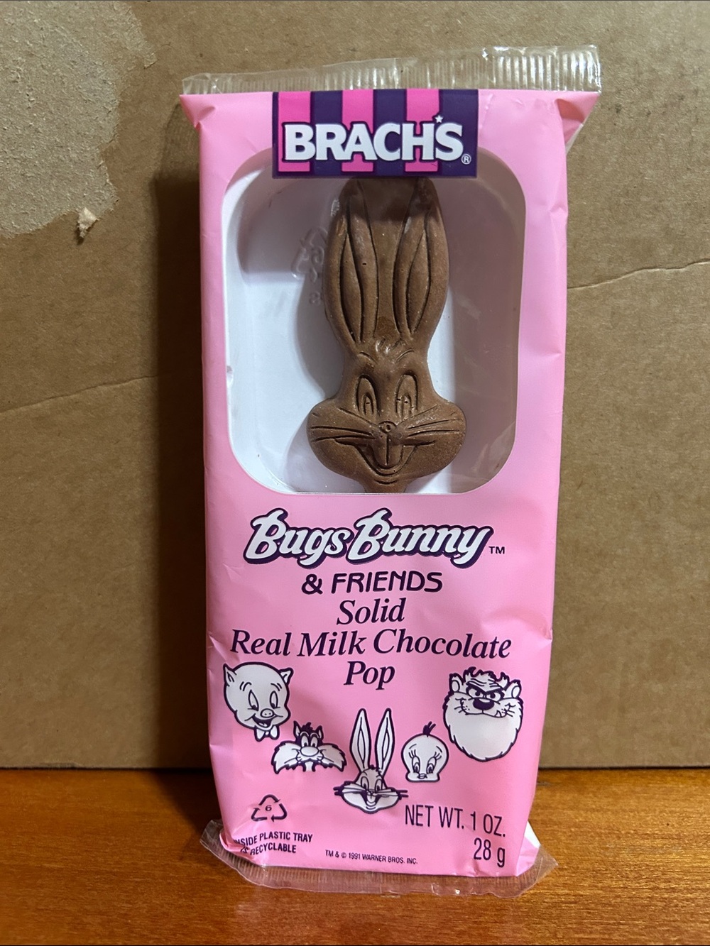 Brachs 1990 Bugs Bunny Solid Real Milk Chocolate Pop - sealed Packaging